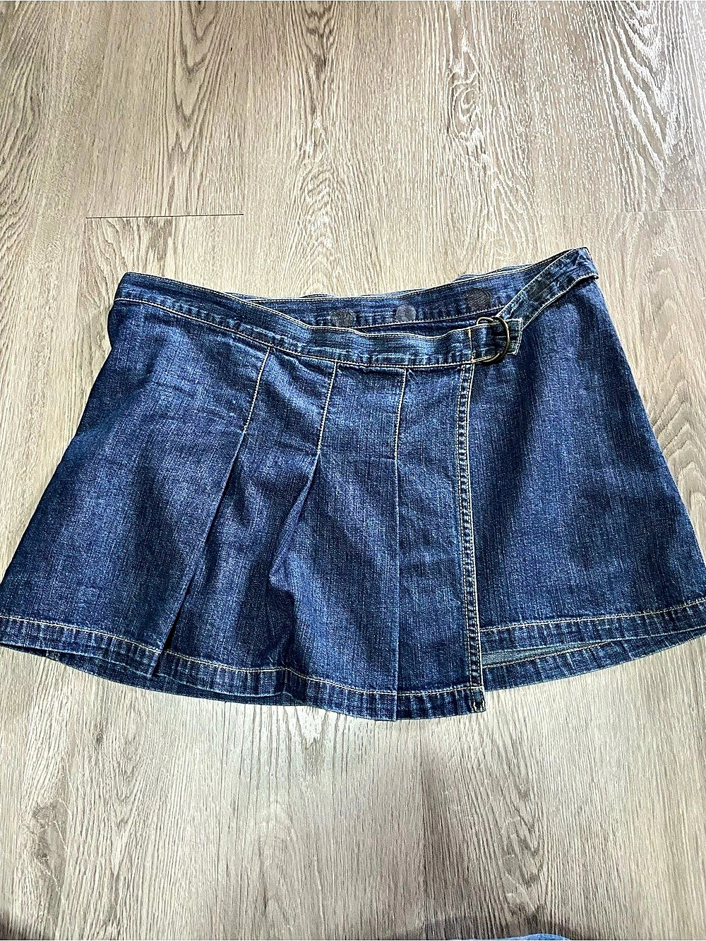 Abercrombie & Fitch Denim Wrap Pleated Mini Skirt Blue XS